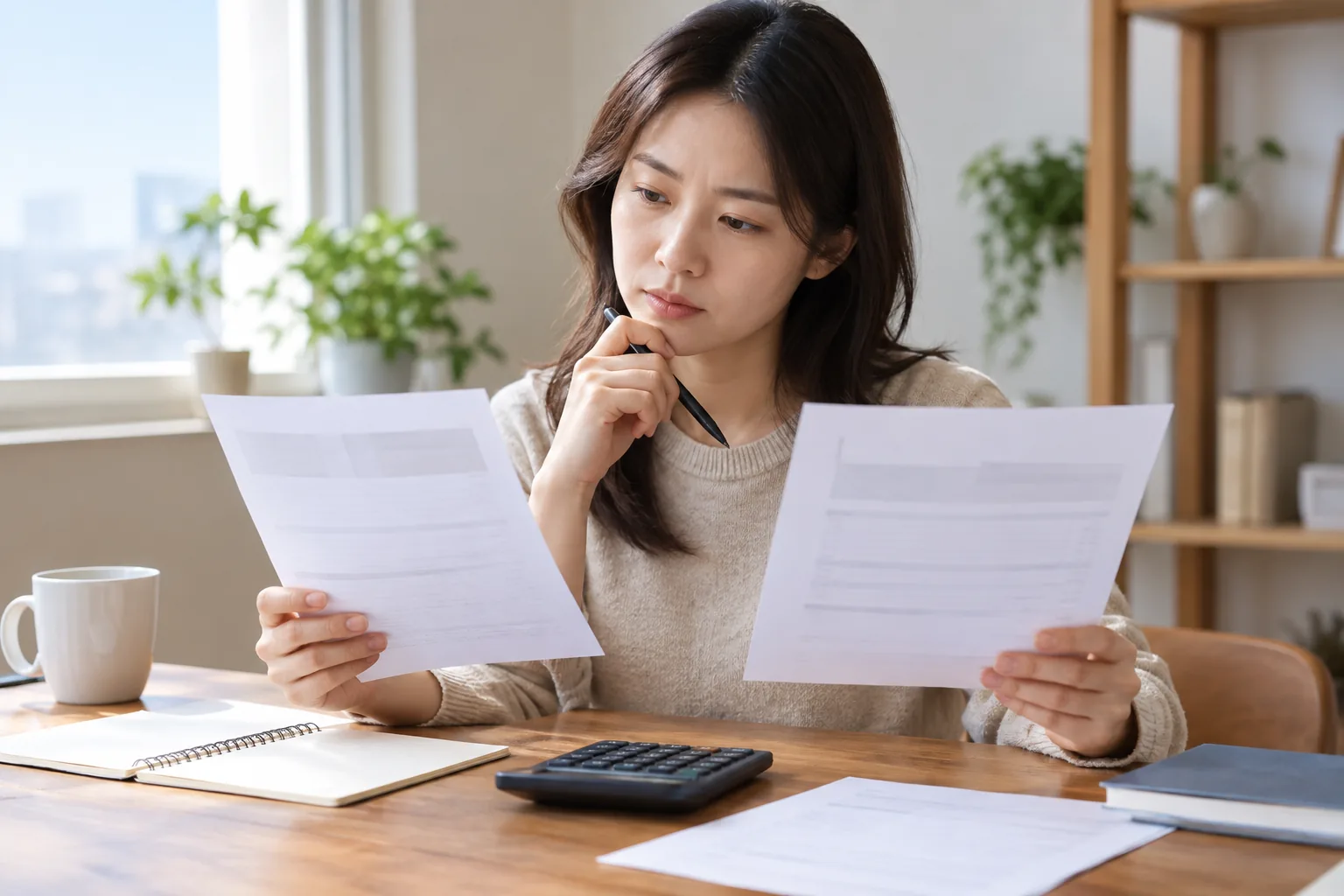 두 예금의 조건을 비교하는 연출
