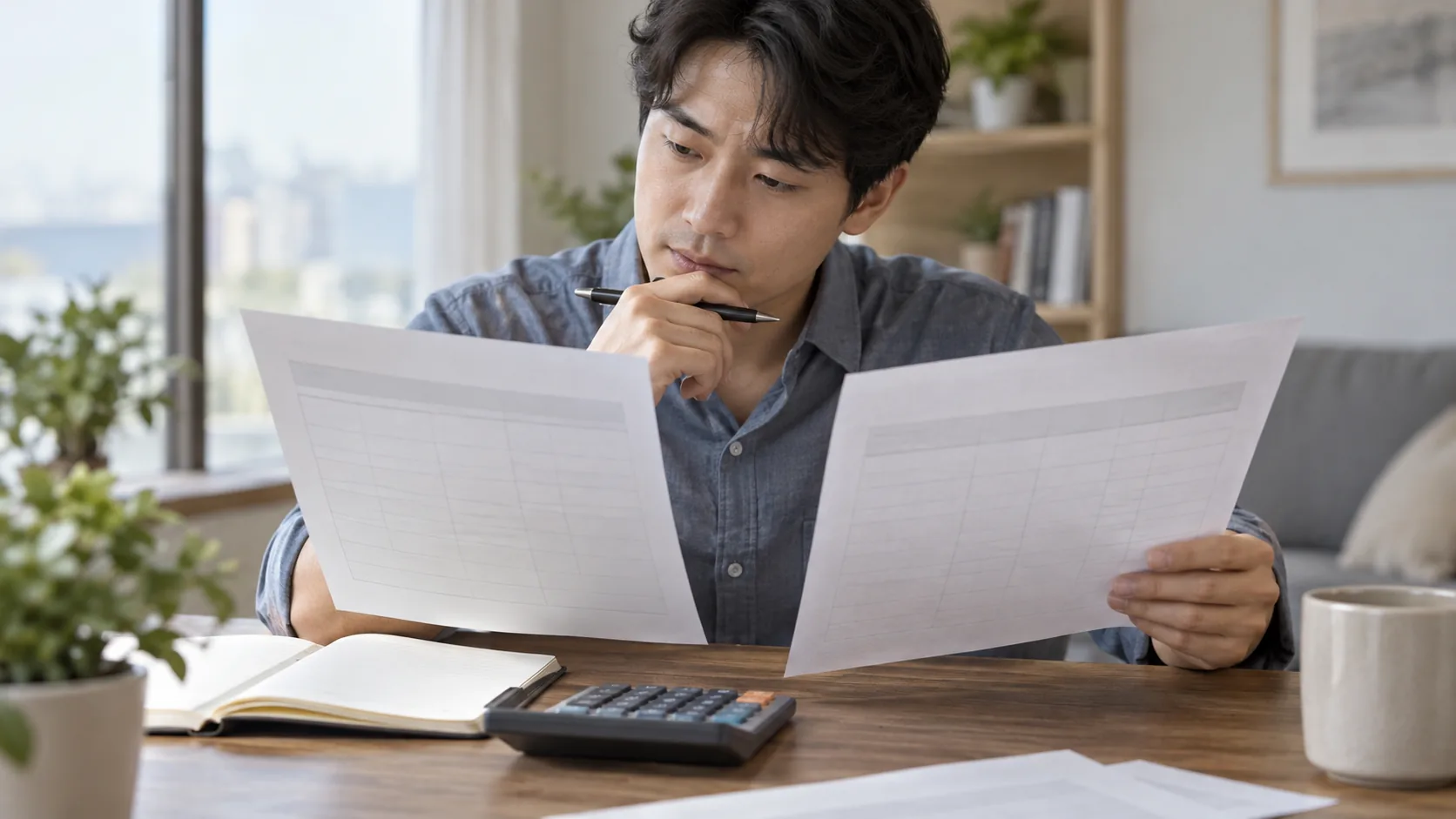 은행 예상 지급액을 비교해 기록하는 사람