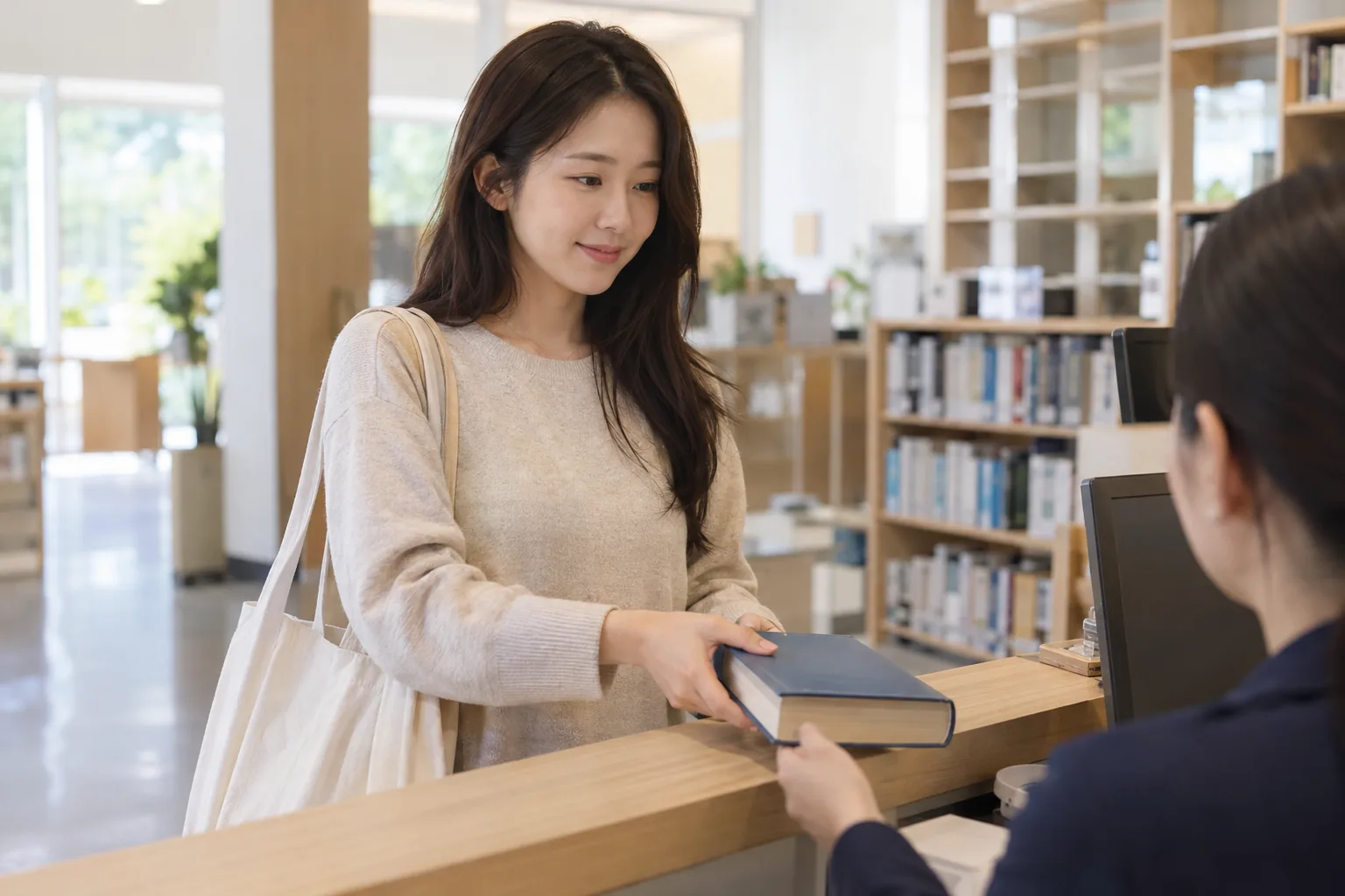 빌린 책을 반납하려는 독자